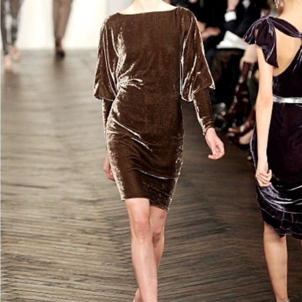 Ralph Lauren Mocha Purple Label Velvet Long Sleeve Dress